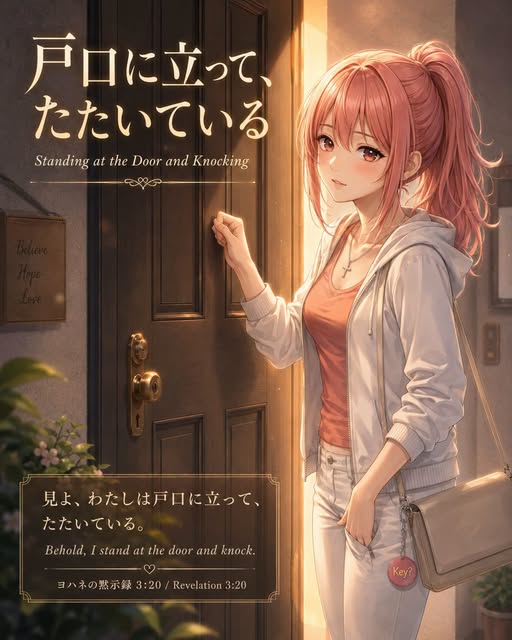 戸口に立って、たたいている